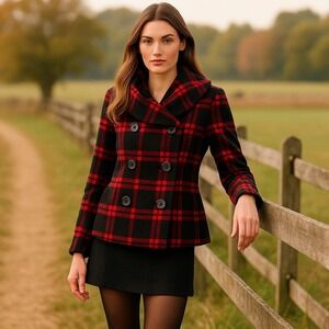 Tribal Wool Blend Tartan Plaid Button Front Chunky Shawl Collar Jacket Sz‎ 4